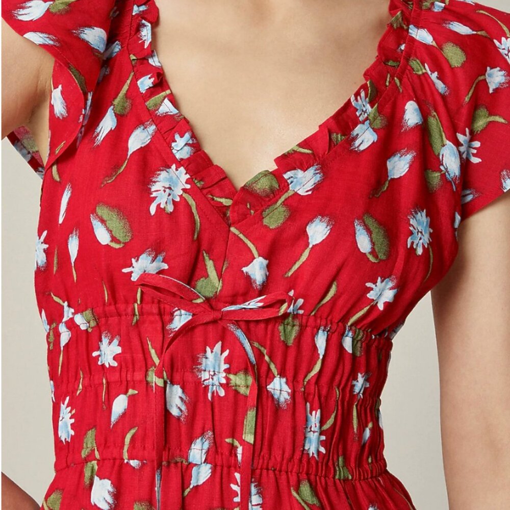 J. Crew Palermo Dress in Ramie Red Floral Size 2x - Picture 9 of 12